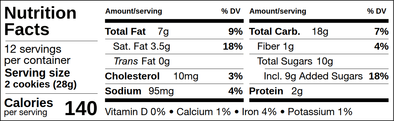 Tabular Nutrition Facts Label